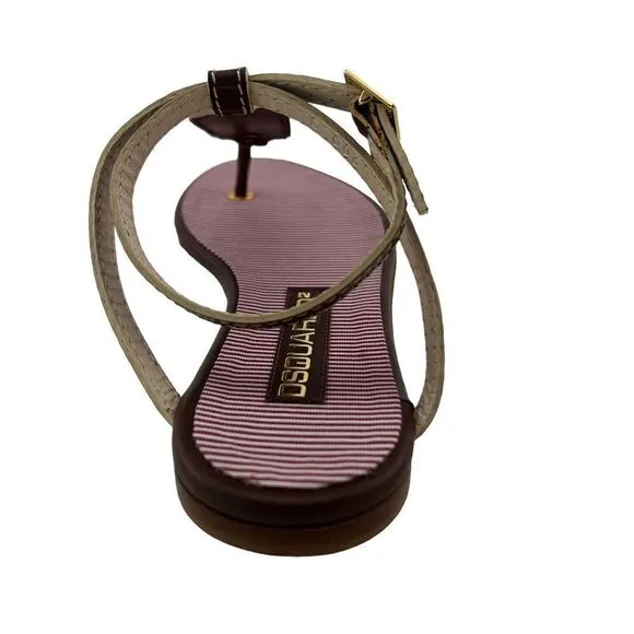 New Dsquared 2 Women 6 / 36 Sandals Brown Leather Flat Ankle Gold T-Strap Shoes