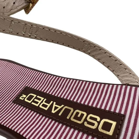 New Dsquared 2 Women 6 / 36 Sandals Brown Leather Flat Ankle Gold T-Strap Shoes