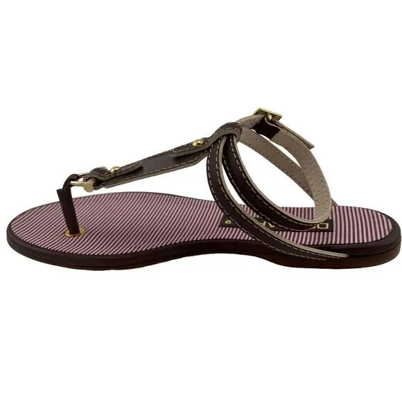 New Dsquared 2 Women 6 / 36 Sandals Brown Leather Flat Ankle Gold T-Strap Shoes