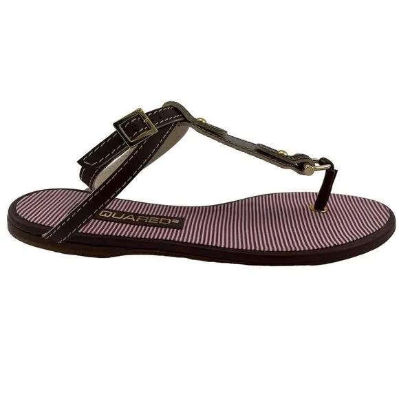 New Dsquared 2 Women 6 / 36 Sandals Brown Leather Flat Ankle Gold T-Strap Shoes
