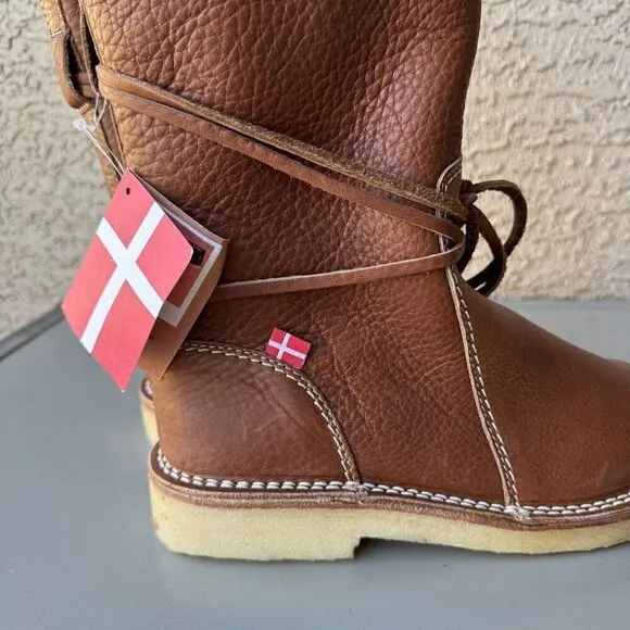 NEW DUCKFEET Silkeborg Sz 37 Leather Tall Boot Nut Brown Sheep Wool Wide Toebox