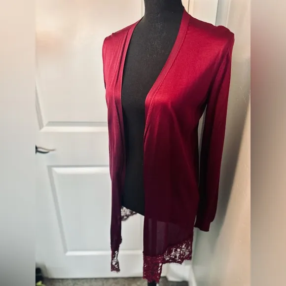 NEW Emilio Pucci Silk Cardigan Long Open Front Deep Burgundy SZ Small