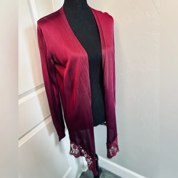 NEW Emilio Pucci Silk Cardigan Long Open Front Deep Burgundy SZ Small