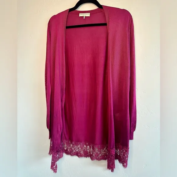 NEW Emilio Pucci Silk Cardigan Long Open Front Deep Burgundy SZ Small