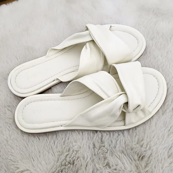 NEW Everlane The Day Twist Elegant White Leather Knotted Slide Sandals