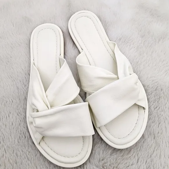 NEW Everlane The Day Twist Elegant White Leather Knotted Slide Sandals