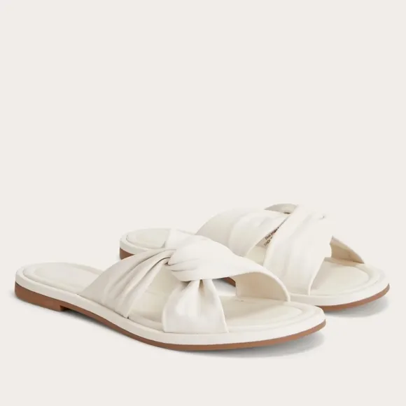 NEW Everlane The Day Twist Elegant White Leather Knotted Slide Sandals