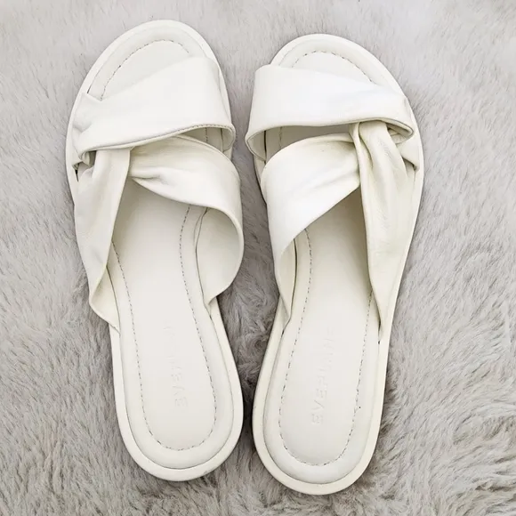 NEW Everlane The Day Twist Elegant White Leather Knotted Slide Sandals