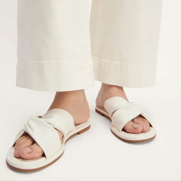 NEW Everlane The Day Twist Elegant White Leather Knotted Slide Sandals