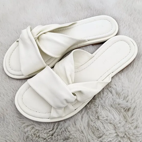 NEW Everlane The Day Twist Elegant White Leather Knotted Slide Sandals
