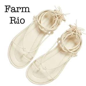 New Farm Rio Peppers Off White Lace Up Tassel Thing Sandals Size 9