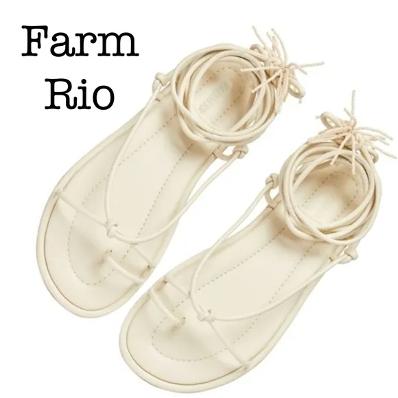 New Farm Rio Peppers Off White Lace Up Tassel Thing Sandals Size 9