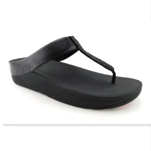 New FITFLOP Black Glitter T-Strap Thong Sandals 10