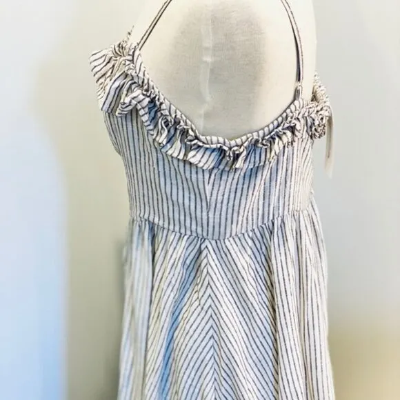 NEW** FRENCH CONNECTION - Button Front Midi Dress - Casual Chic | Stripe Ruffle