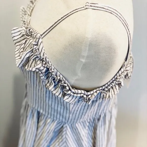 NEW** FRENCH CONNECTION - Button Front Midi Dress - Casual Chic | Stripe Ruffle