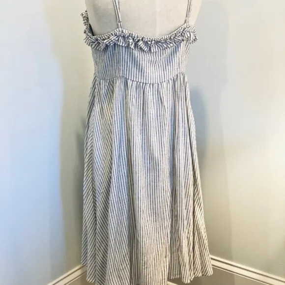 NEW** FRENCH CONNECTION - Button Front Midi Dress - Casual Chic | Stripe Ruffle