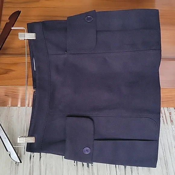 New Gianfranco Ferre GF Dark Navy Mini Skirt with Front Deep Pockets Logo Button
