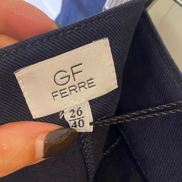 New Gianfranco Ferre GF Dark Navy Mini Skirt with Front Deep Pockets Logo Button