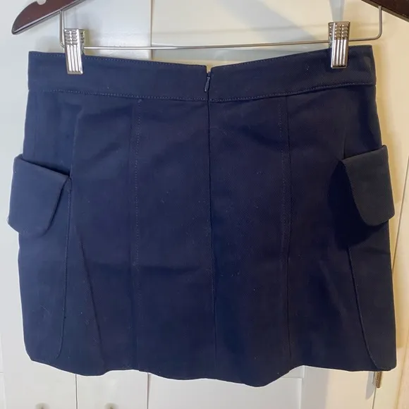New Gianfranco Ferre GF Dark Navy Mini Skirt with Front Deep Pockets Logo Button