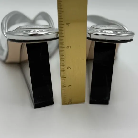 NEW Good American Clear Block Heel Thong Sandals dust bag no box Silver Sz 12
