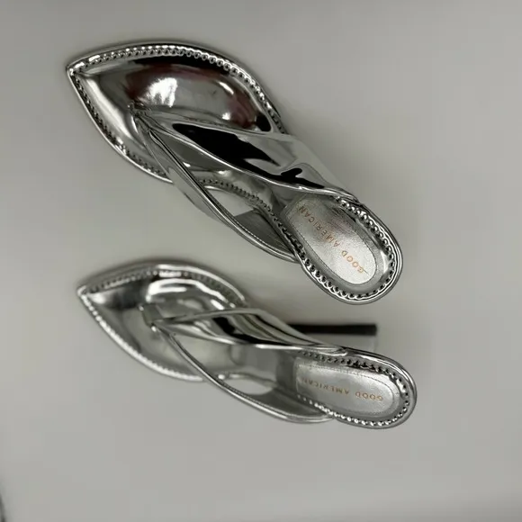 NEW Good American Clear Block Heel Thong Sandals dust bag no box Silver Sz 12