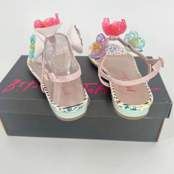 New in Box Betsy Johnson Pink Multicolor Floral Thong Sandals Size 8.5