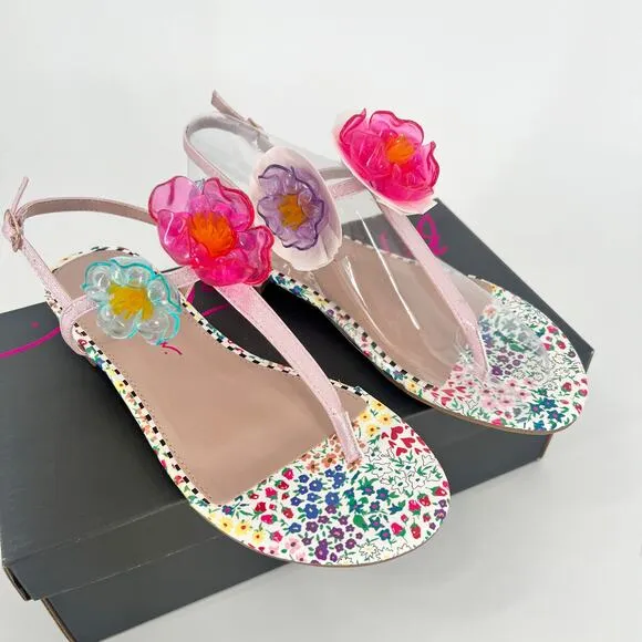 New in Box Betsy Johnson Pink Multicolor Floral Thong Sandals Size 8.5