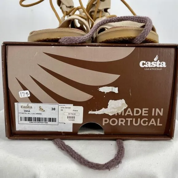 New in Box Casta Isha Suede Leather Sandals in Arena Women's Size EU38/US8