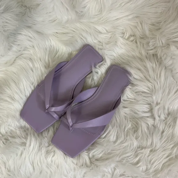 NEW  Jonathan Simkhai Leather Lupine Purple Evangeline Square Toe Heel Sandals 5