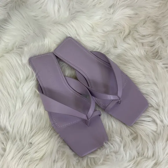 NEW  Jonathan Simkhai Leather Lupine Purple Evangeline Square Toe Heel Sandals 5
