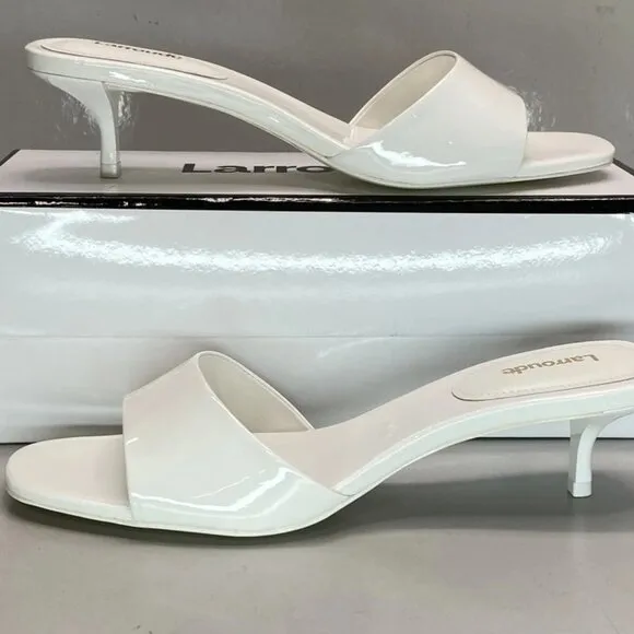 NEW LARROUDE Greta Mule Sandals – Women’s Size 10 – White Patent Leather