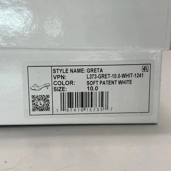 NEW LARROUDE Greta Mule Sandals – Women’s Size 10 – White Patent Leather