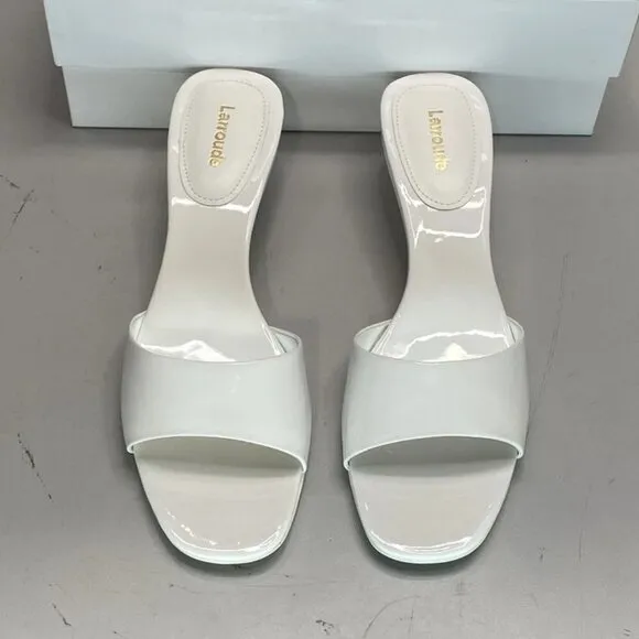 NEW LARROUDE Greta Mule Sandals – Women’s Size 10 – White Patent Leather