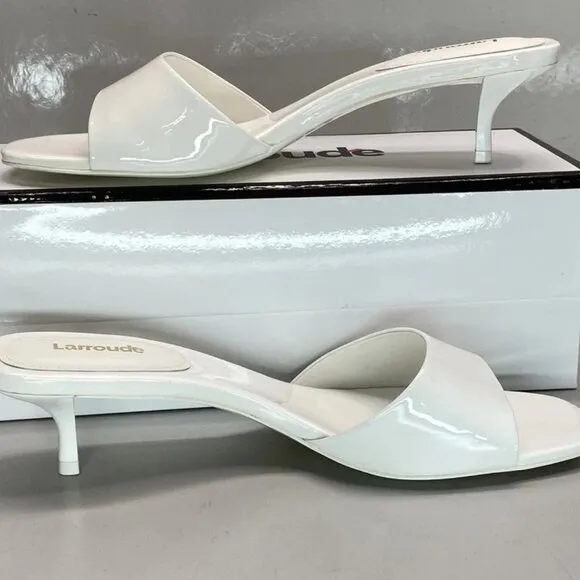 NEW LARROUDE Greta Mule Sandals – Women’s Size 10 – White Patent Leather