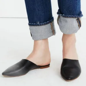 NEW Madewell Remi Mules | Black Leather Slides | Size 5.5 | Slip-On Flats