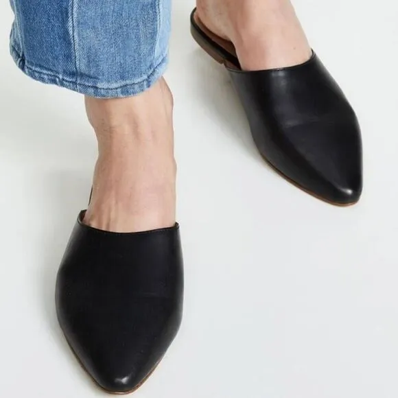 NEW Madewell Remi Mules | Black Leather Slides | Size 5.5 | Slip-On Flats
