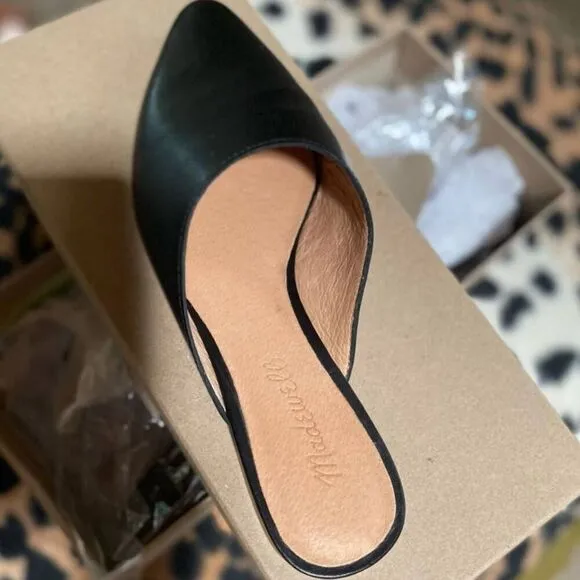 NEW Madewell Remi Mules | Black Leather Slides | Size 5.5 | Slip-On Flats