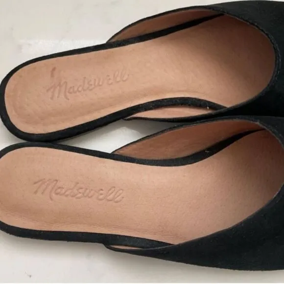 NEW Madewell Remi Mules | Black Leather Slides | Size 5.5 | Slip-On Flats