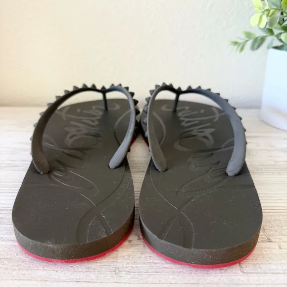 New Mens Christian Louboutin Loubi Flip Flops with Red Soles, size 42, US 9