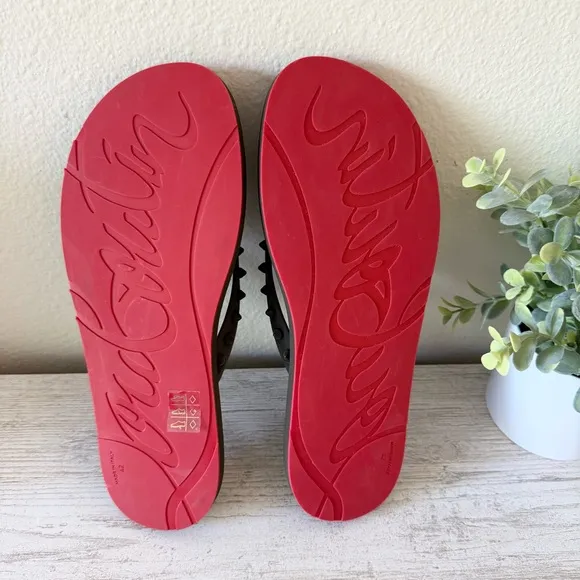 New Mens Christian Louboutin Loubi Flip Flops with Red Soles, size 42, US 9