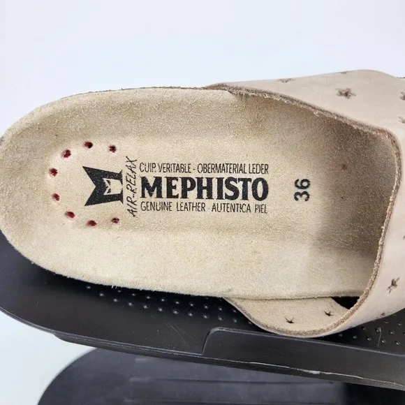 New Mephisto Nikie Star Perforated Leather Thong Sandals Light Taupe EU 36 US 6