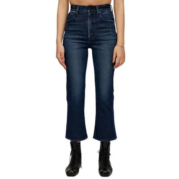 NEW Moussy High Rise Denim Emma Cropped Flare Jeans Dark Blue Women's Size 27