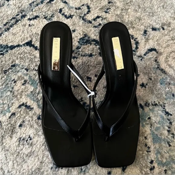 New Princess Polly Solana black heeled thong style sandals