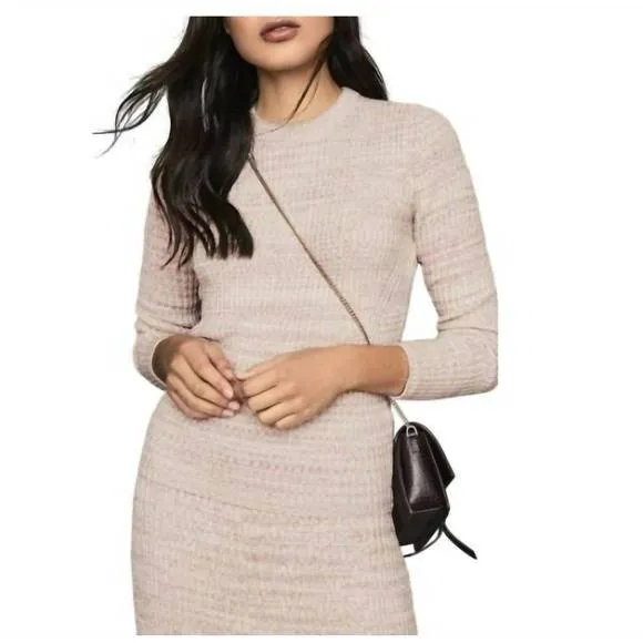 NEW REISS suri neutral stretch ribbed crew neck pullover sweater in pink
