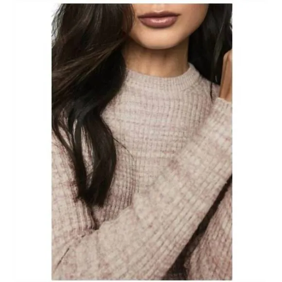 NEW REISS suri neutral stretch ribbed crew neck pullover sweater in pink