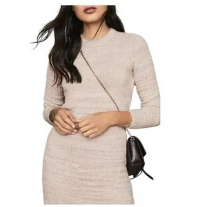 NEW REISS suri neutral stretch ribbed crew neck pullover sweater in pink