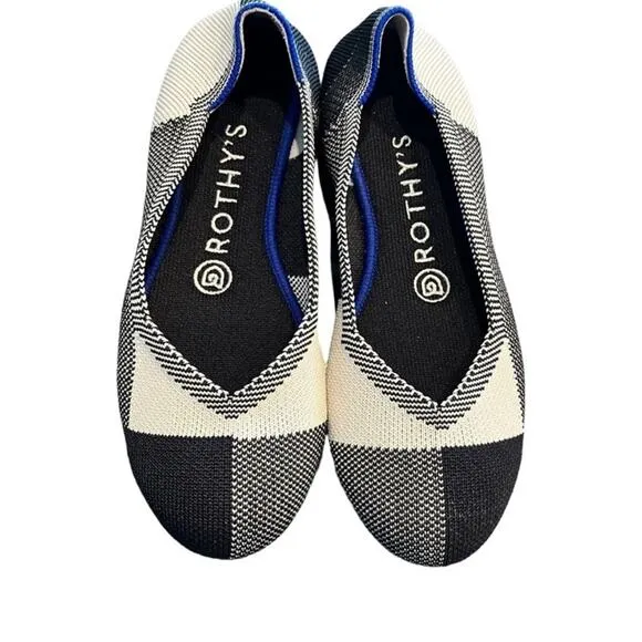 NEW Rothy’s Round Flats Captoe Black White Plaid Check Ballet Flat Sustainable 6