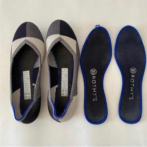 NEW Rothy’s Round Flats Captoe Black White Plaid Check Ballet Flat Sustainable 6