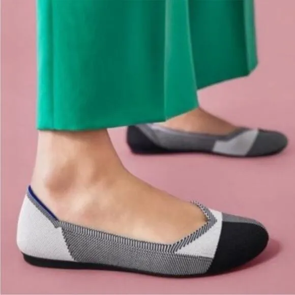 NEW Rothy’s Round Flats Captoe Black White Plaid Check Ballet Flat Sustainable 6