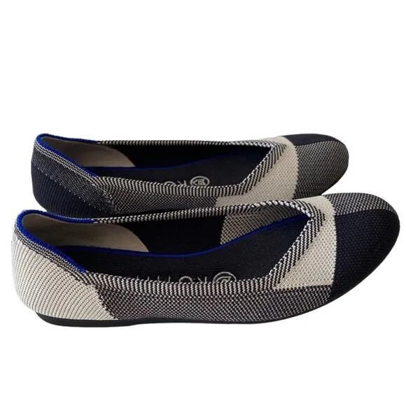 NEW Rothy’s Round Flats Captoe Black White Plaid Check Ballet Flat Sustainable 6